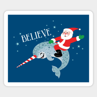 Believe: Santa Riding Narwhal Magnet